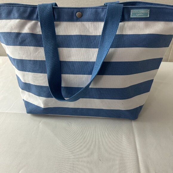 DOLCE & GABBANA Light Blue Striped Canvas Tote Bag - Picture 2 of 12